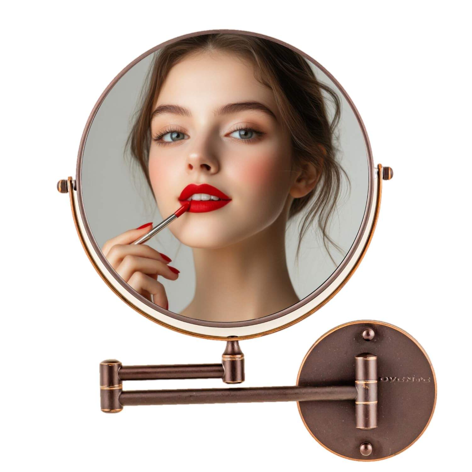 Espelho de Parede Ovente com Ampliação 10x - Design Antique Bronze para Maquiagem e Barbear