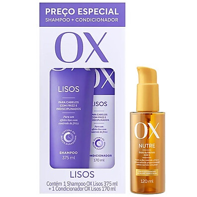 OX Liso Duradouro: Kit Shampoo, Condicionador e Óleo