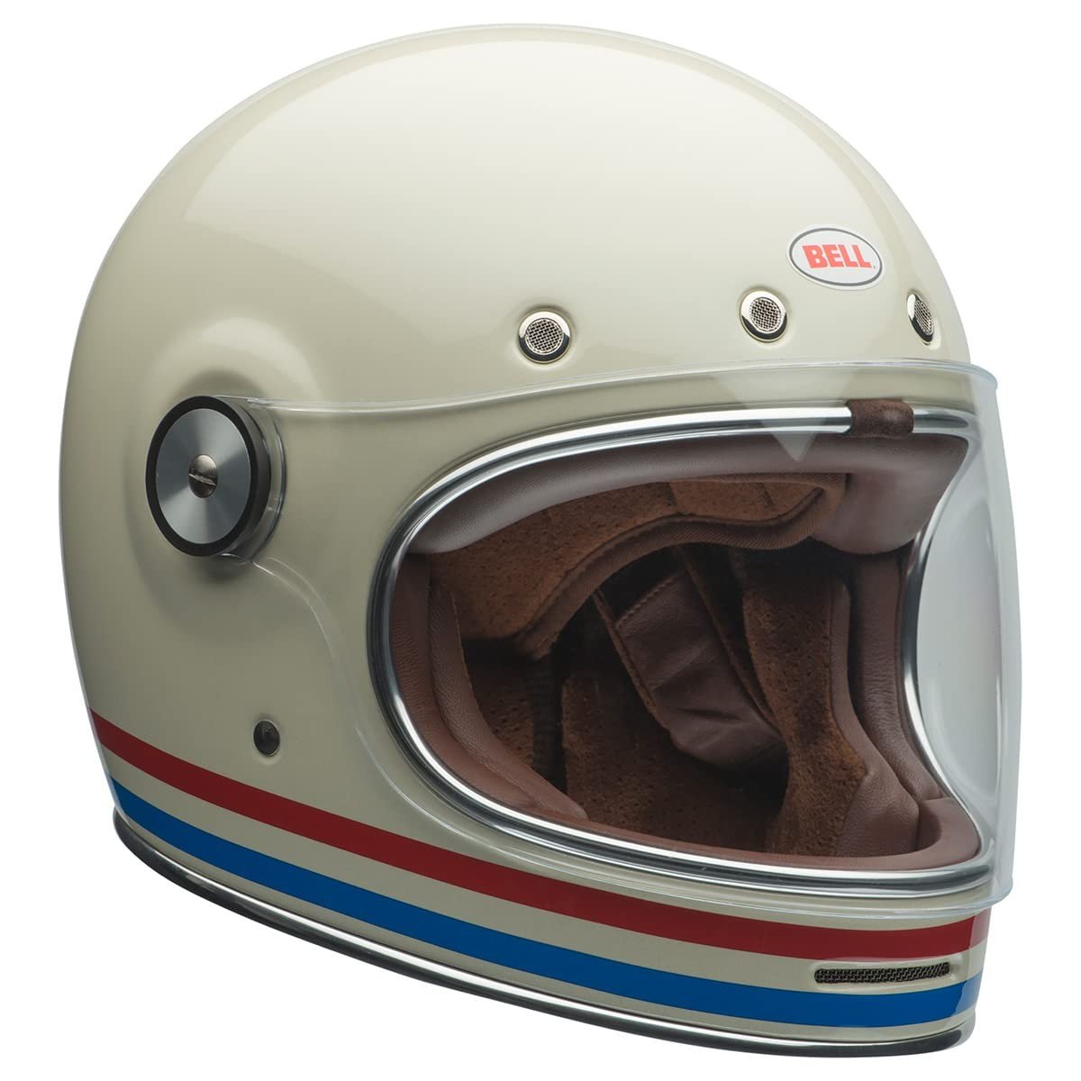 Capacete Bell Bullitt Clássico - Listras Pérola Branca/Vermelho/Azul (Tamanho P)