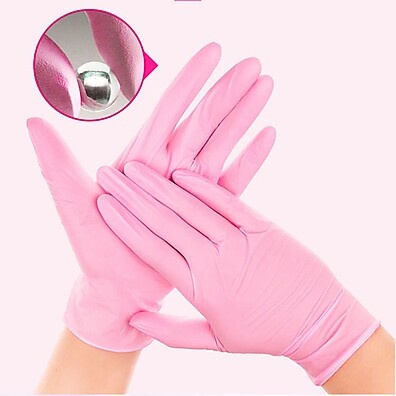 Luvas Descartáveis Rosa: Kit 100 Unidades (Tamanho P)