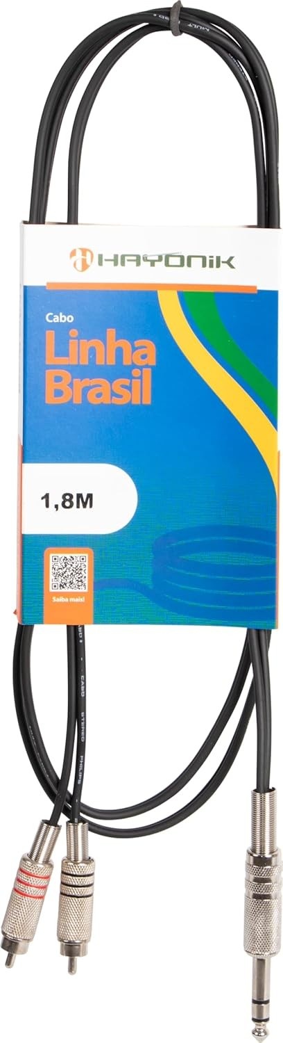 Cabo HAYONIK P10 Estéreo x 2 RCA 1.8m: Conexão de Áudio Profissional Linha Brasil