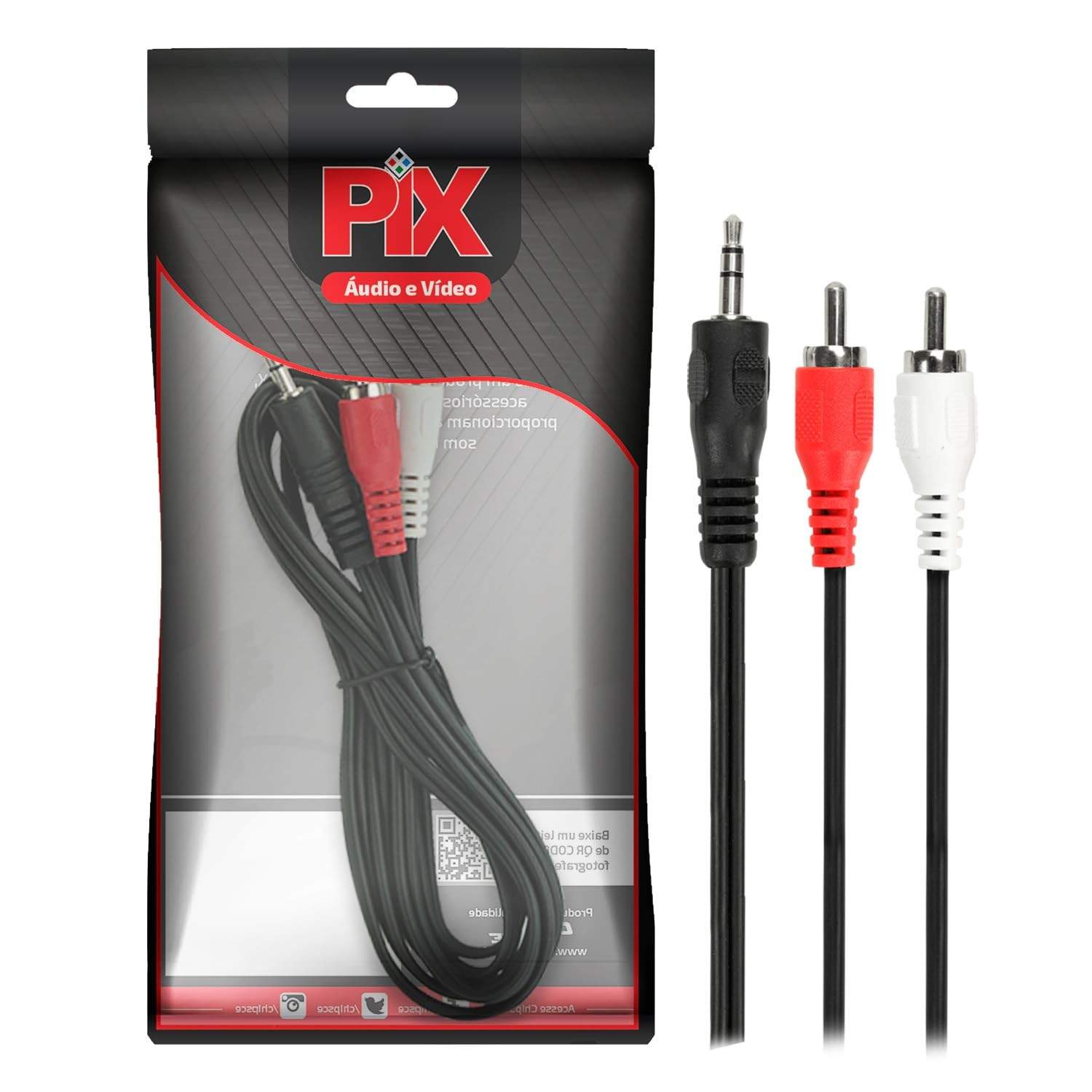 Cabo P2 + 2 RCA Niquelado 1.80M: Conexão de Áudio Impecável