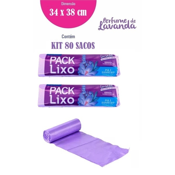 Pack Lixo Lavanda: 80 Sacos Perfumados 34x38cm