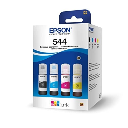 Epson Pacote com 4 tintas Ecotank preto, ciano, magenta e amarelo para L1110, L1210, L3110, L3210, L3150, L3250, L5190, L5290, Code T544520-4P