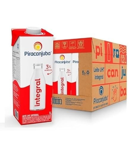 pacote de Leite Integral Piracanjub Pacote com 12 unidades 1L