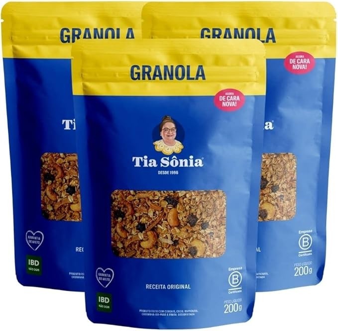 Kit 3 Granola Tradicional Castanha Coco Fruta Pacote 200g cada Tia Sônia