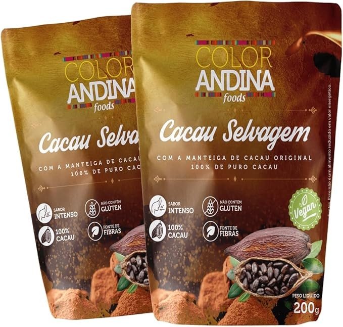 Cacau Selvagem 100% puro Color Andina 200g-2 pacotes