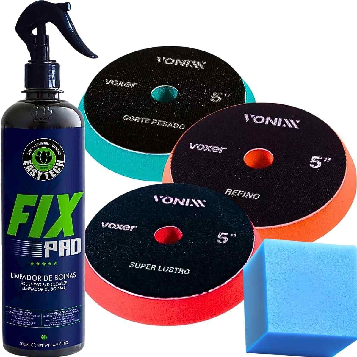 Kit Completo Vonixx: Boina Corte, Refino, Lustro + Limpador Fix Pad 5" | Detalhamento Profissional