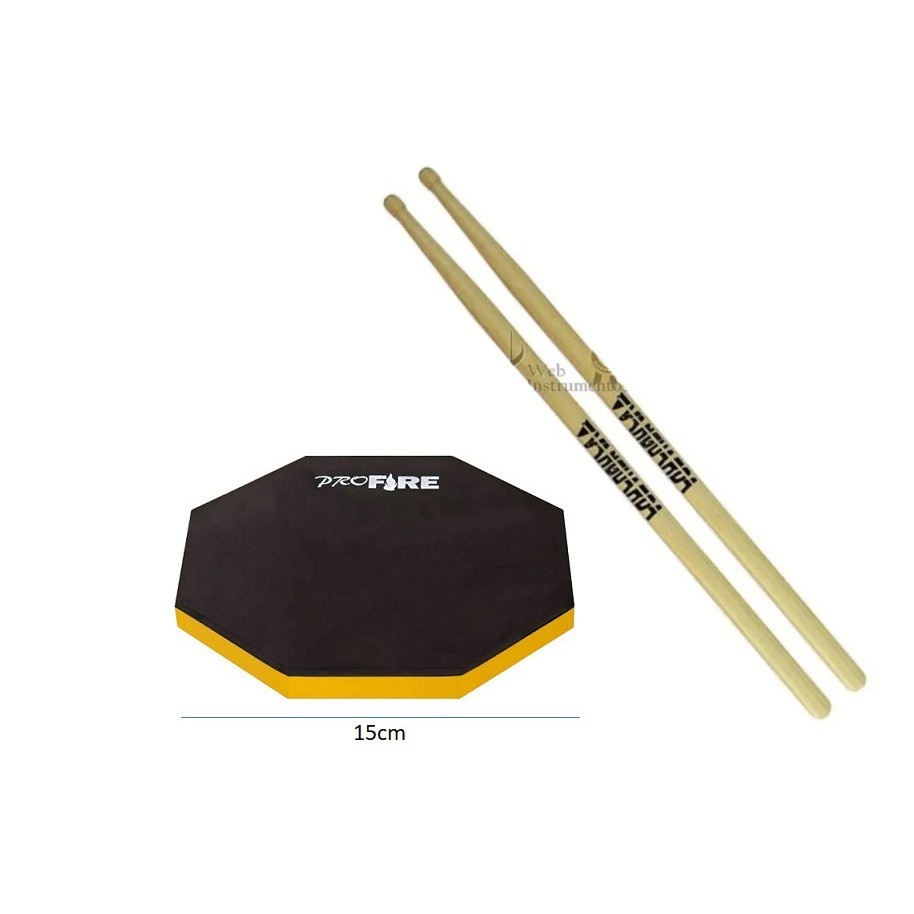 Pad de Bateria 6 Polegadas + Baquetas 5A para Treino Avançado