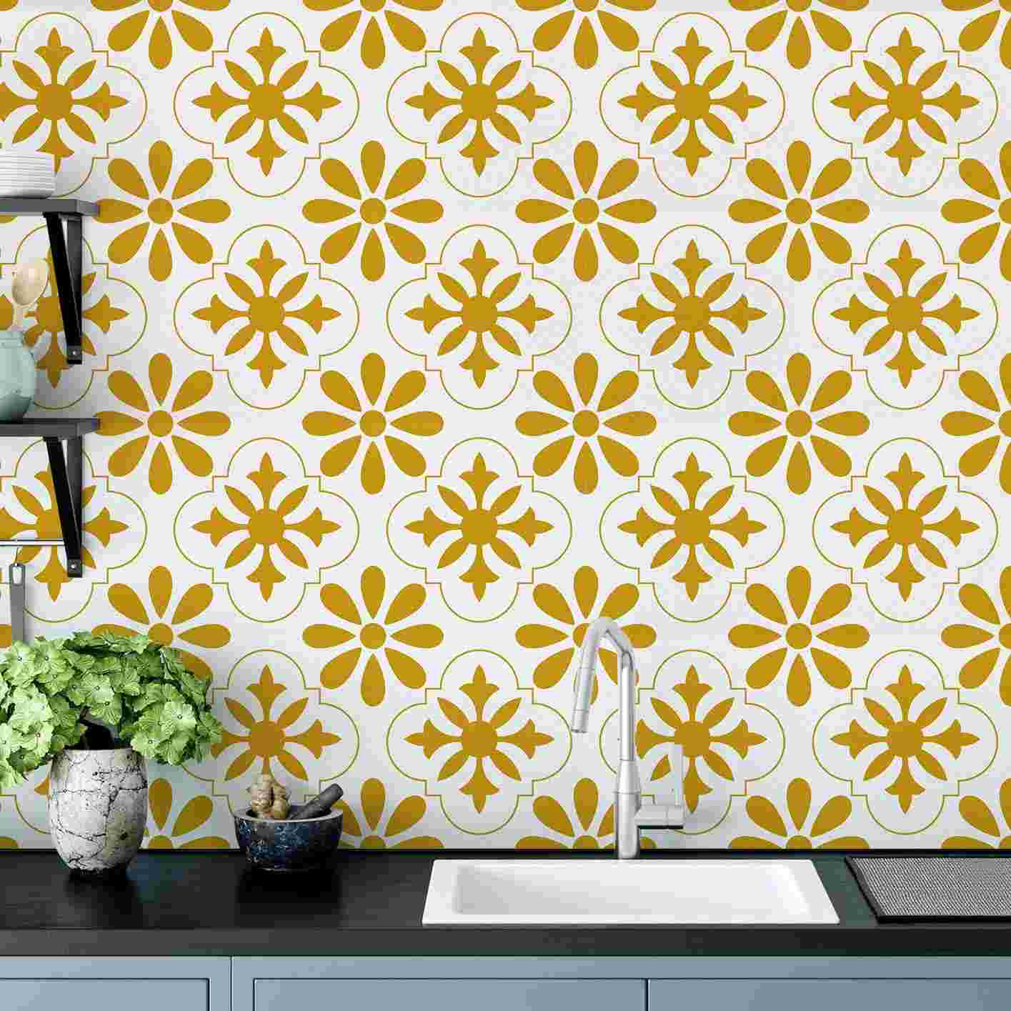 Adesivos de Azulejo 3D Decorativos - 10 Peças 20x20cm - Padrão Floral Vintage para Cozinha e Banheiro