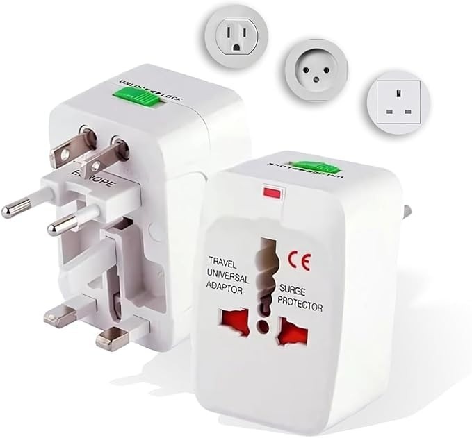 Kit 2 Adaptadores Tomada Universal Padrão Internacional (EUA, Europa, Inglaterra, Austrália) com LED e Proteção