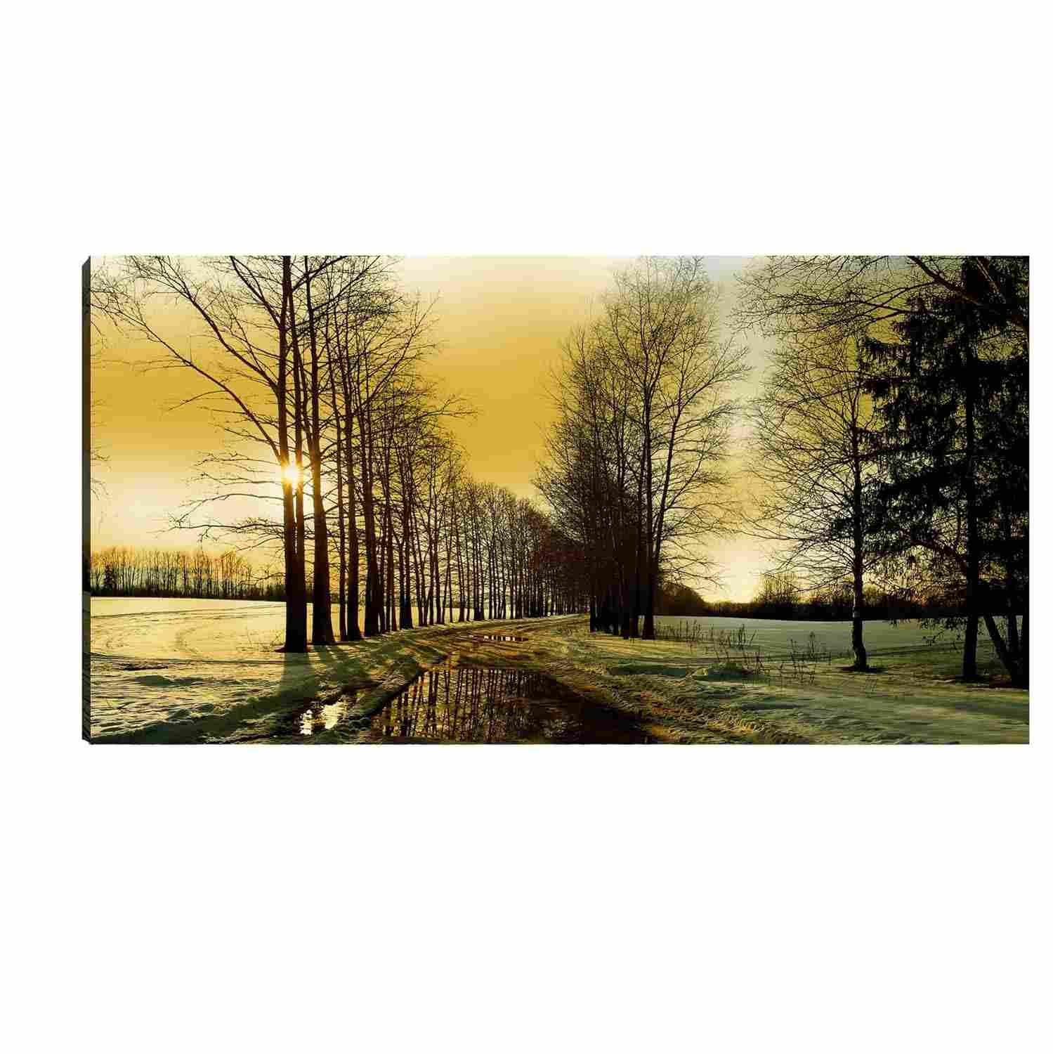 Quadro Decorativo Paisagem do Pôr do Sol com Árvores de Outono 55x100cm - Transforme seu Ambiente com Estilo e Calor