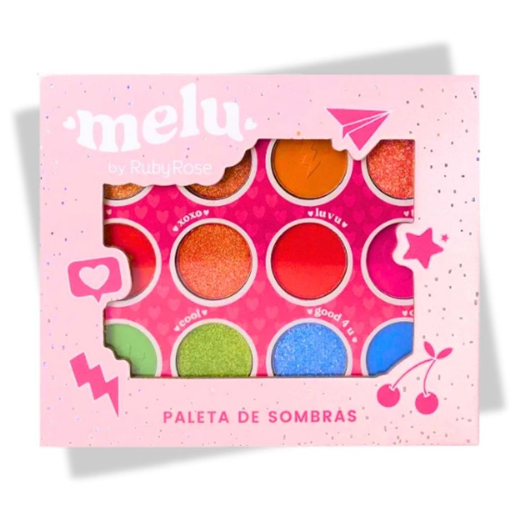 Paleta de Sombras Alta Pigmentação 12 Cores Melu – Looks Incríveis em Um Pote!