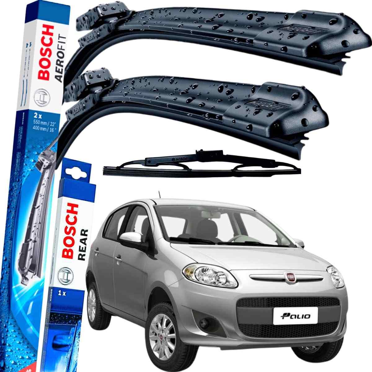 Kit Palhetas Limpador Parabrisa Bosch Aerofit Dianteira e Traseira - Palio Attractive 2012-2016