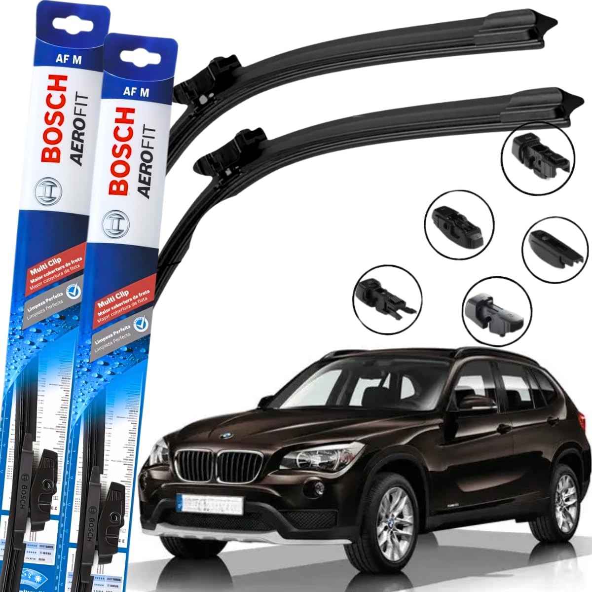 Par de Palhetas Limpador Parabrisa Bosch Aerofit Multiclip para BMW X1 (2009-2014)