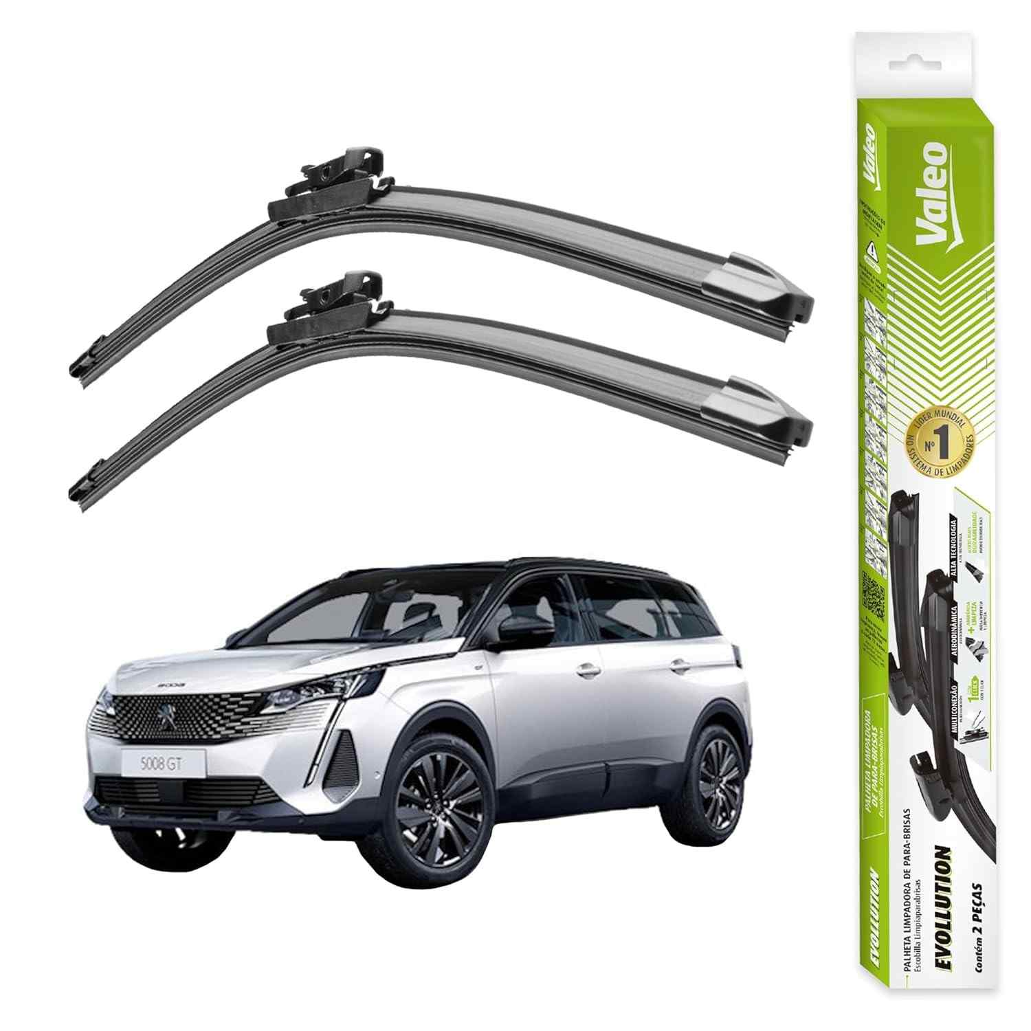Par de Palhetas Limpador Parabrisa Original Valeo Evolution Peugeot 5008 (2018-2024)