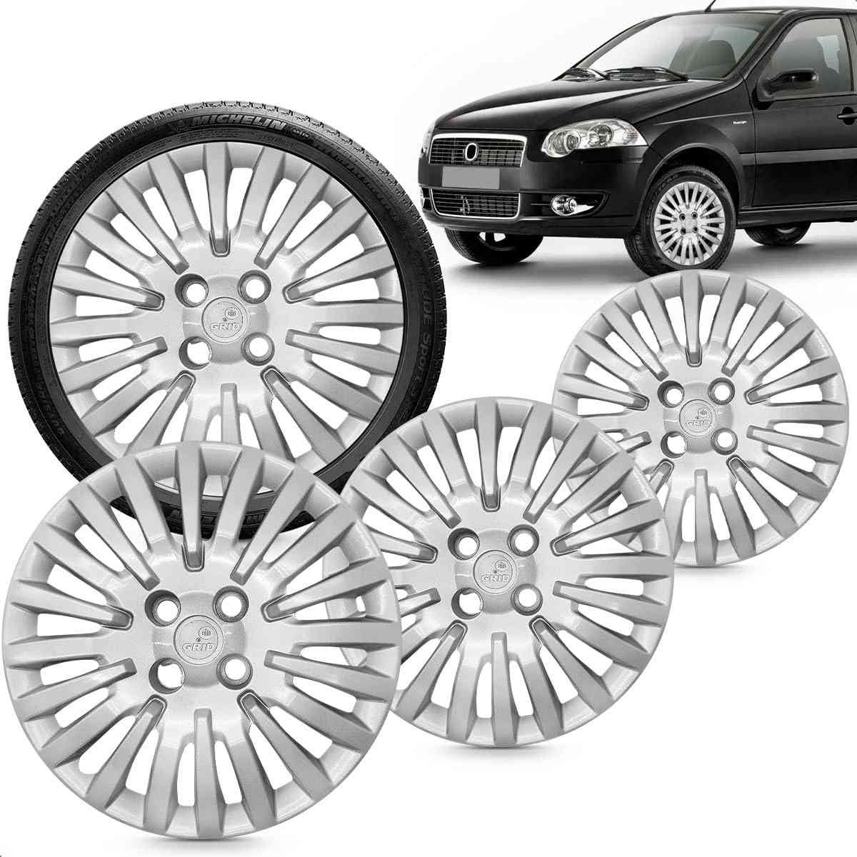 Kit 4 Calotas Aro 15 Idea Siena Punto Palio 2011-2012 Grid Prata - Design Moderno