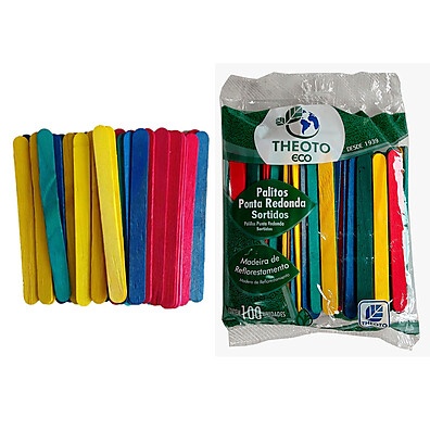 Palito de Sorvete Redondo Theoto: 100 Unidades Sortidas