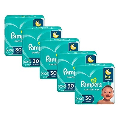 Pampers Confort Sec XXG: Kit com 150 Fraldas