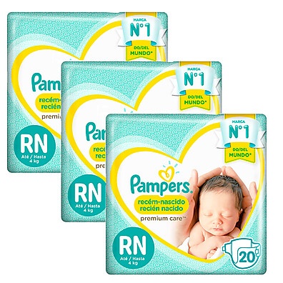 Pampers RN: Kit 3 Fraldas Premium Care Recém-Nascido