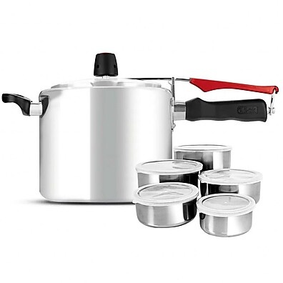 Panela de Pressão Clock 7L com Tigelas Inox: Cozinhe 3x Mais Rápido