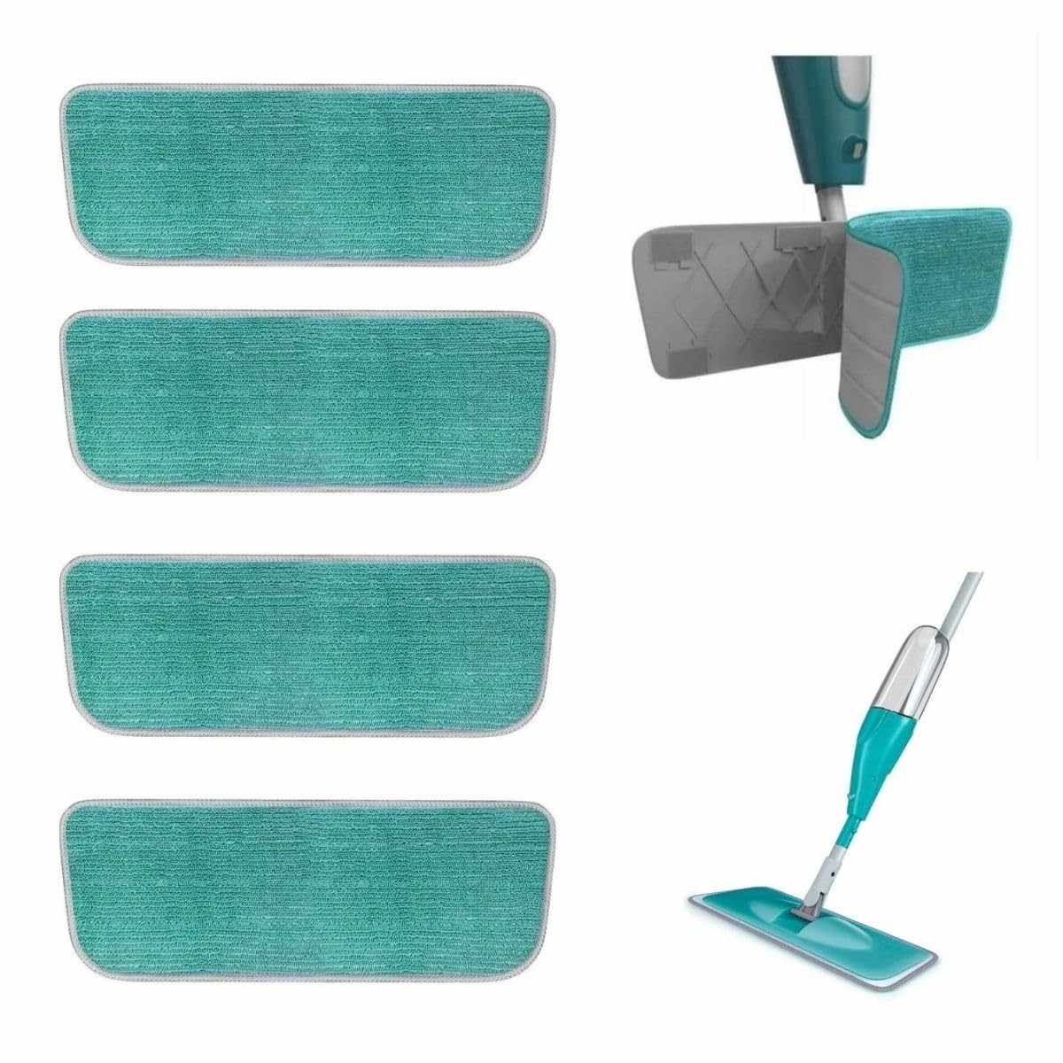 Kit 4 Refis de Pano Microfibra Verde para Mop Spray - Limpeza Eficiente e Ecológica para Todos os Pisos