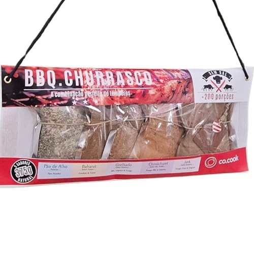 CoCook BBQ Churrasco 5 sabores Temperos 100% natural Pão de Alho Chimichurri Grelhado Baharat Jerk Zero Glúten, Zero Lactose, Zero Conservantes, Zero Corantes, Zero Sódio - 375g Rende até 200 porções