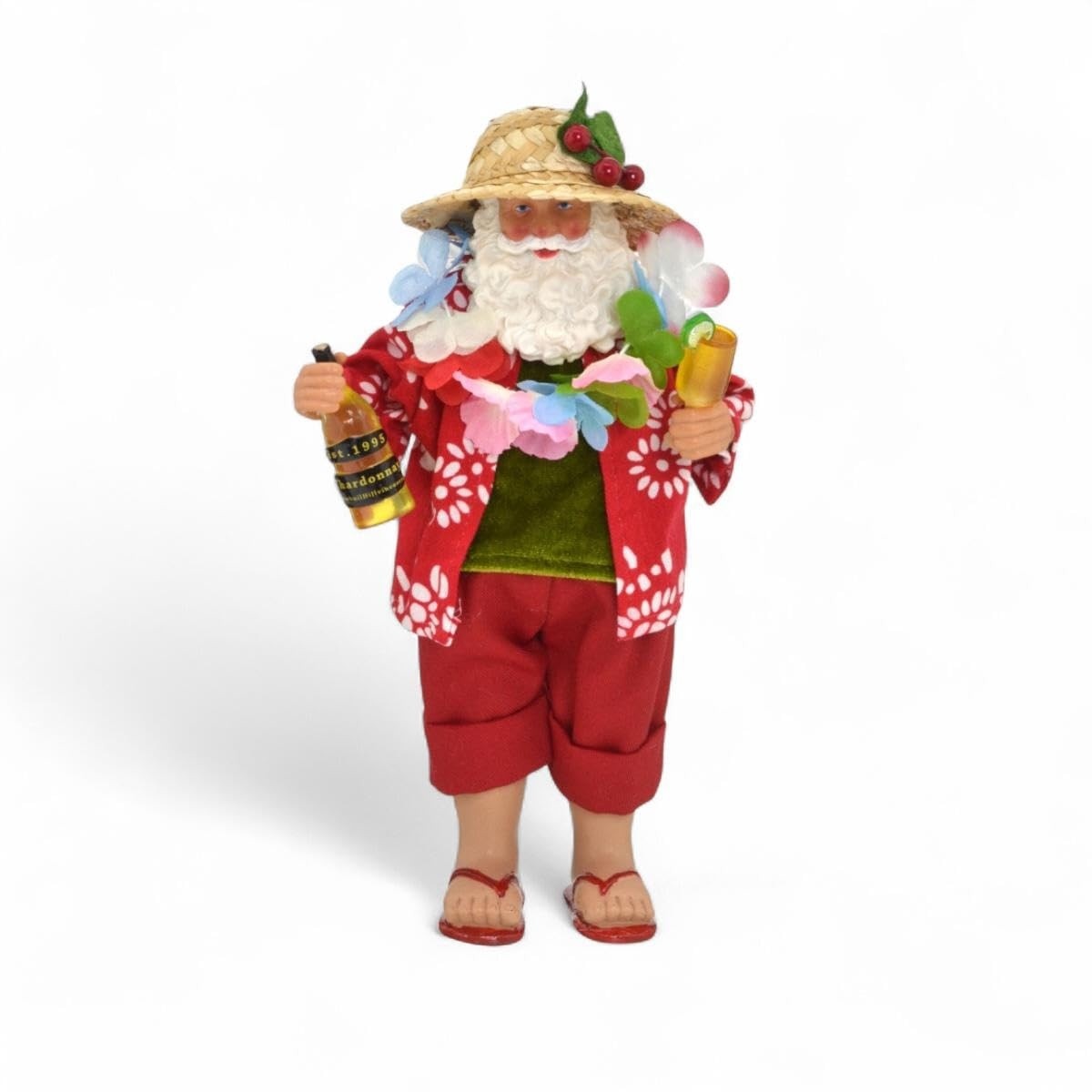 Papai Noel Turista de Verão 27cm - Boneco de Resina com Acessórios para Decoração Natalina Diferente