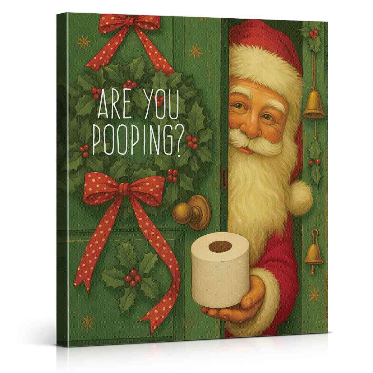 Quadro de Parede Engraçado Papai Noel para Banheiro - Decoração Natalina Vintage 20x25cm