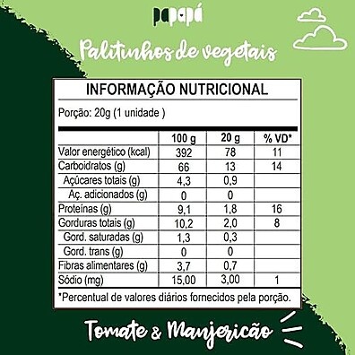 Palitinho Vegetal Papapá Tomate & Manjericão Orgânico 20g