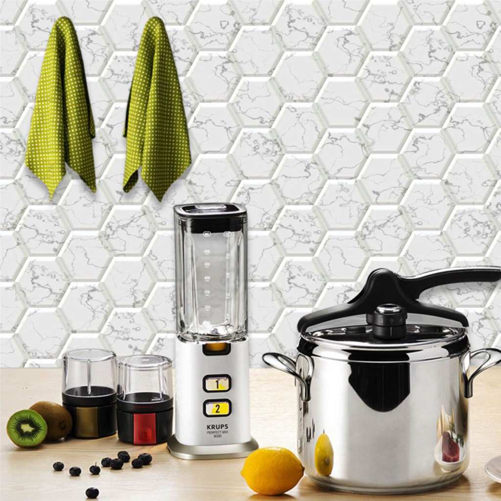 Papel de Parede 3D Hexagonal: Mármore e Elegância
