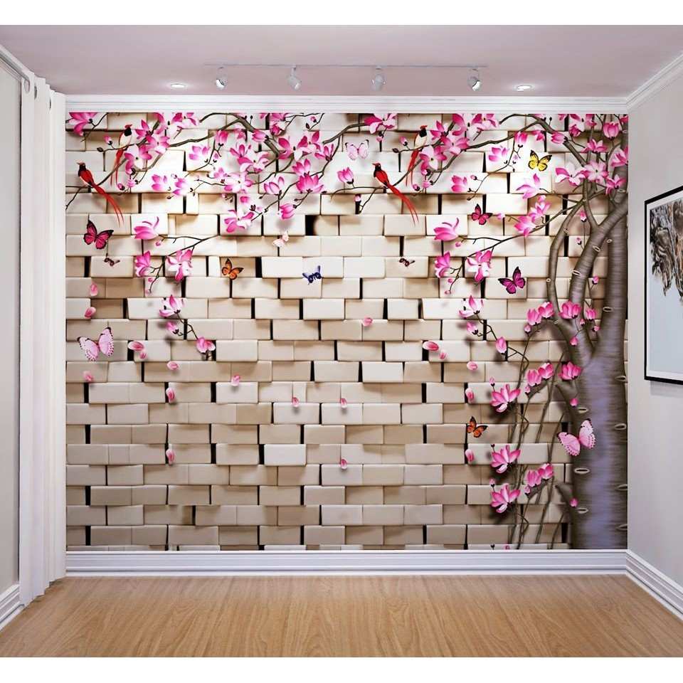 Papel de Parede 3D Tijolos e Flores: Decoração Incrível para Sala e Quarto