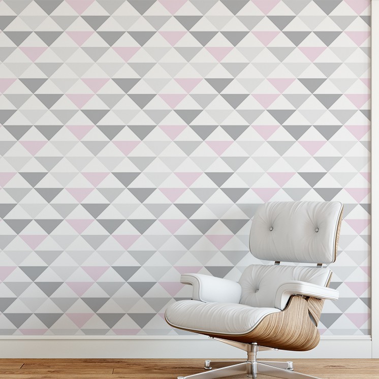 Papel de Parede 3D Triângulos: Rosa e Cinza!