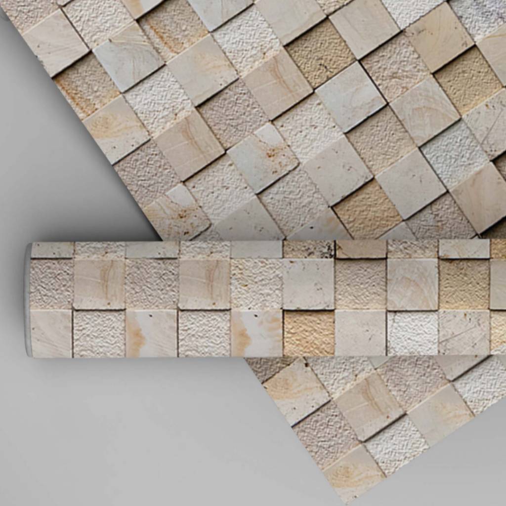 Papel de Parede Adesivo 3D Travertino Bege – Ideal para Banheiro e Cozinha