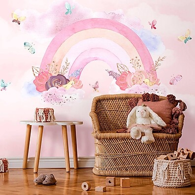 Papel de Parede Arco-Íris Algodão Doce: Personalizado e Autoadesivo