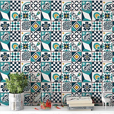 Papel de Parede Azulejo Lavável em Tons de Verde – Decore com Estilo!