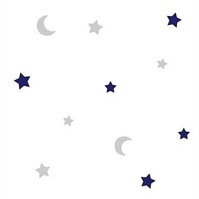 Papel de Parede Baby Lua e Estrelas Azul e Cinza – Céu Estrelado para Quartos