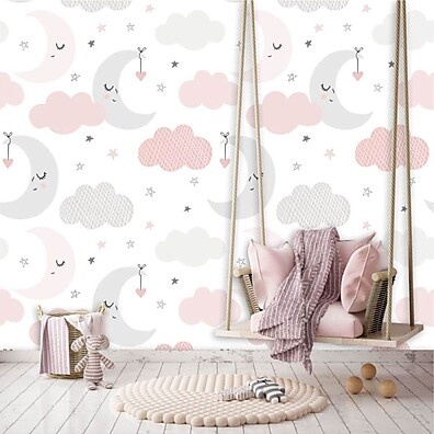 Papel de Parede Baby Nuvens com Lua 50x50: Decore o Quarto com Magia!