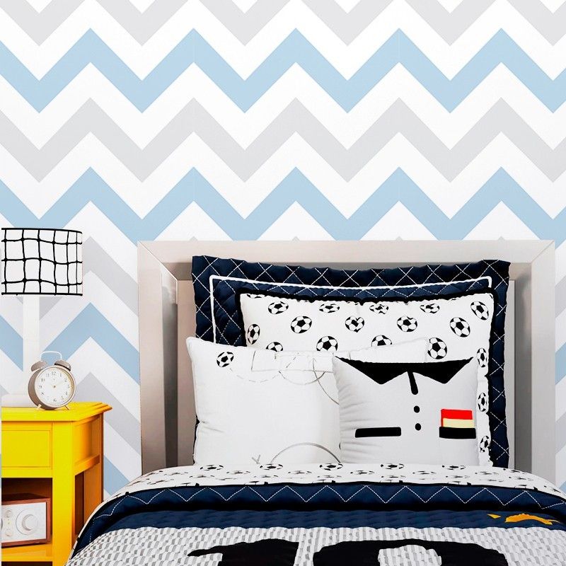 Papel de Parede Chevron: Azul e Cinza Moderno