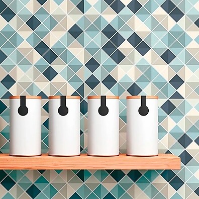 Papel de Parede Cozinha: Pastilha Azul Bege Lavável
