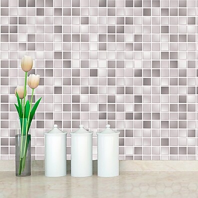 Papel de Parede Cozinha: Pastilha Cinza Prata Lavável 3m