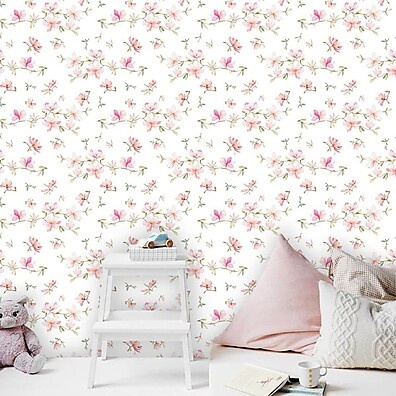 Papel de Parede Floral Cerejeira: Elegância Bege e Cinza para Seu Lar