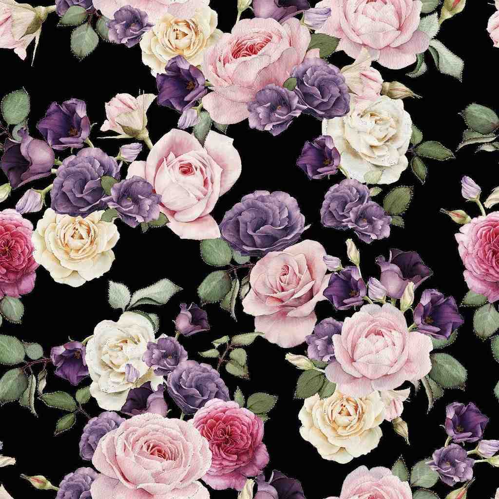 Papel de Parede Floral: Preto, Rosa e Roxo