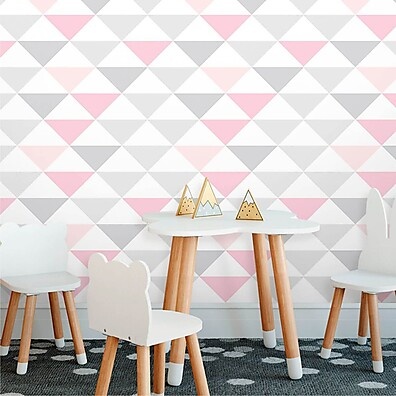 Papel de Parede Geométrico Triângulos Cinza e Rose: Transforme Sua Parede com Estilo Moderno