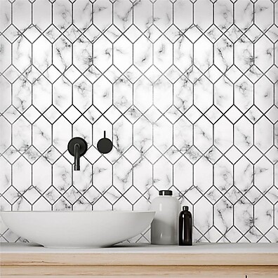 Papel de Parede Hexágono Mármore: Elegância em Cinza