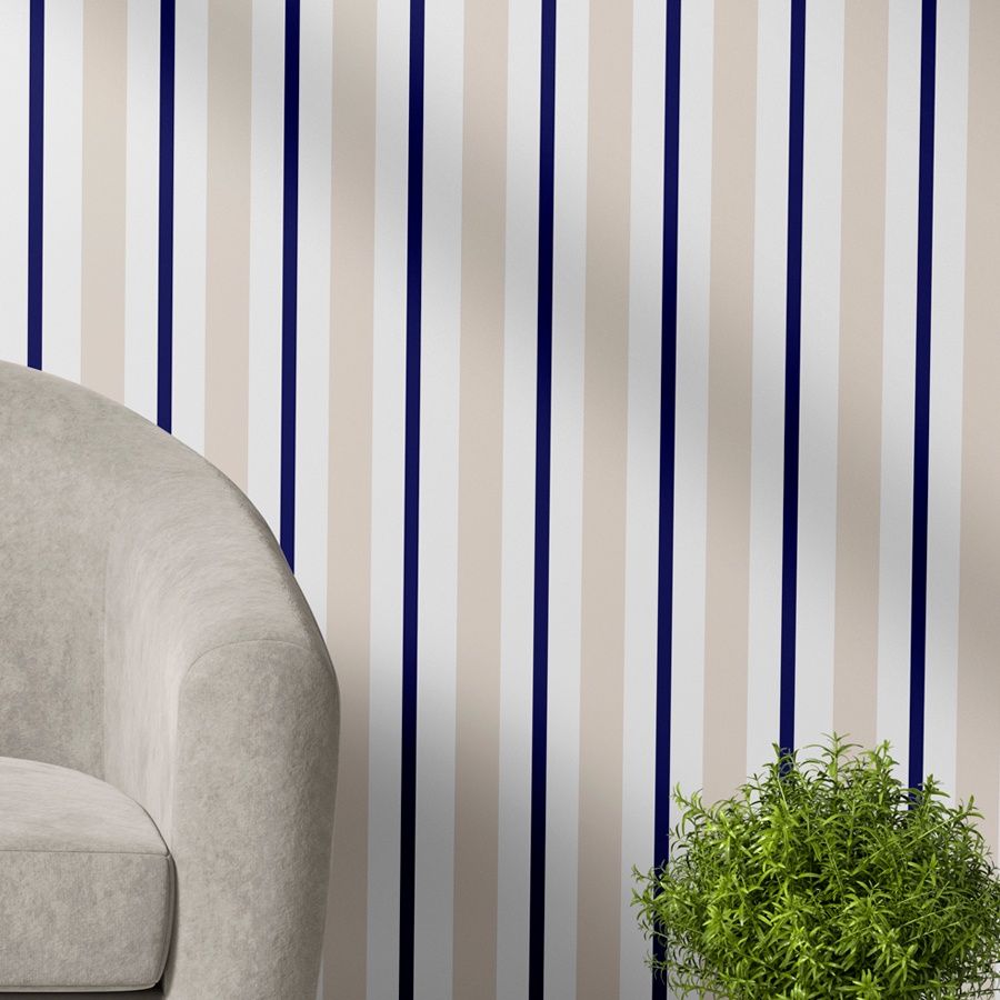 Papel de Parede Listrado: Azul, Bege e Branco