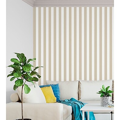 Papel de Parede Listrado Bege e Branco – Elegância Simples para Seu Lar