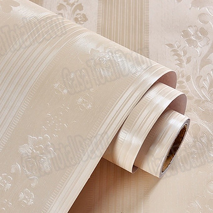 Papel de Parede Listrado: Bege e Rosa Elegante