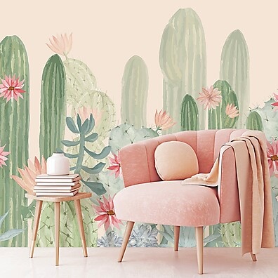Papel de Parede Personalizado Cactos Aquarelas: Transforme Sua Parede com Estilo!