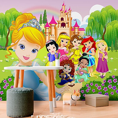 Papel de Parede Personalizado Princesas Encantadas Cute - Decore o Quarto Infantil com Magia